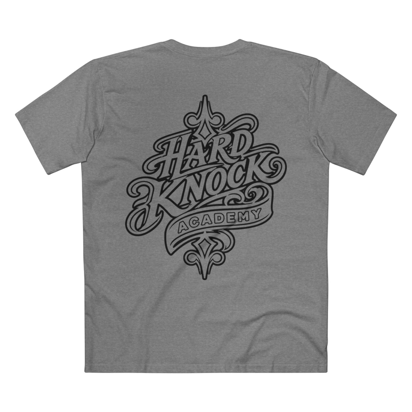 Retro Script Hard Knock Academy Graphic Gray T-Shirt