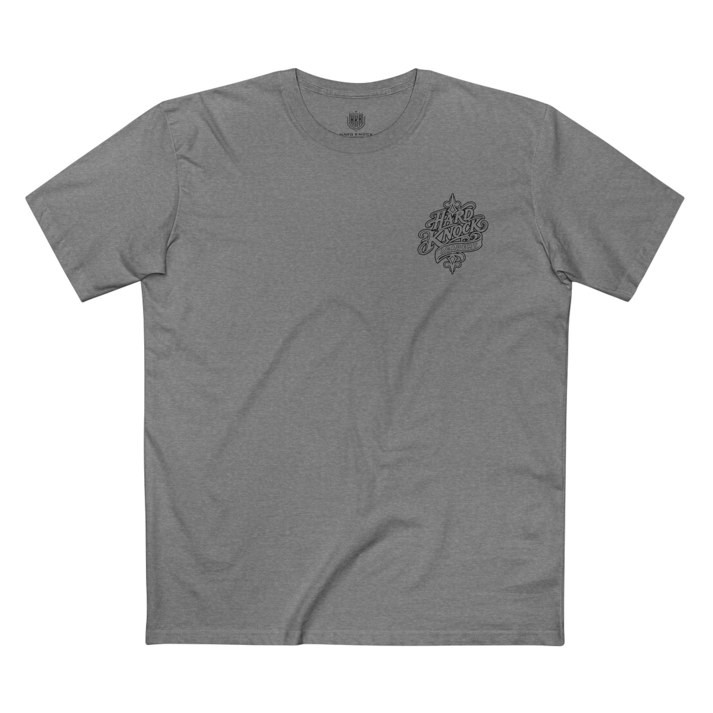 Retro Script Hard Knock Academy Graphic Gray T-Shirt